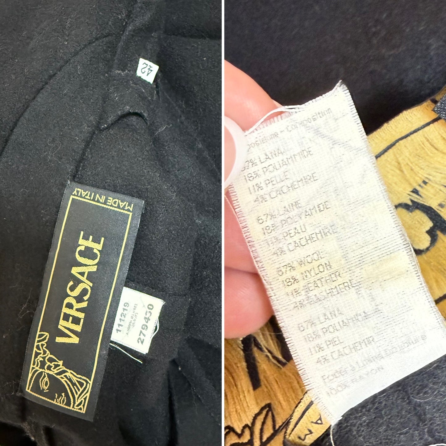 VERSACE Early 00's Vintage Black Bondage Leather Accent Coat
