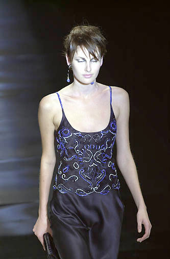 EMPORIO ARMANI 2001 Vintage Runway Silk Embellished Blue Bandeau Top