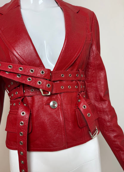 DIOR by JOHN GALLIANO 2003 Vintage Hardcore Red Leather Bondage Blazer Jacket