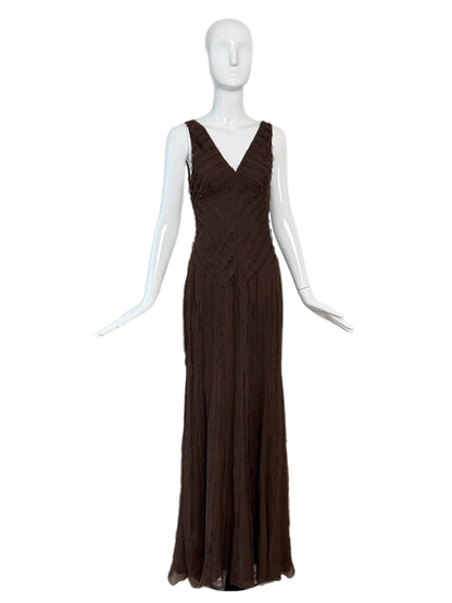 J. MENDEL 2004 Vintage Runway Chocolate Brown Silk Evening Gown