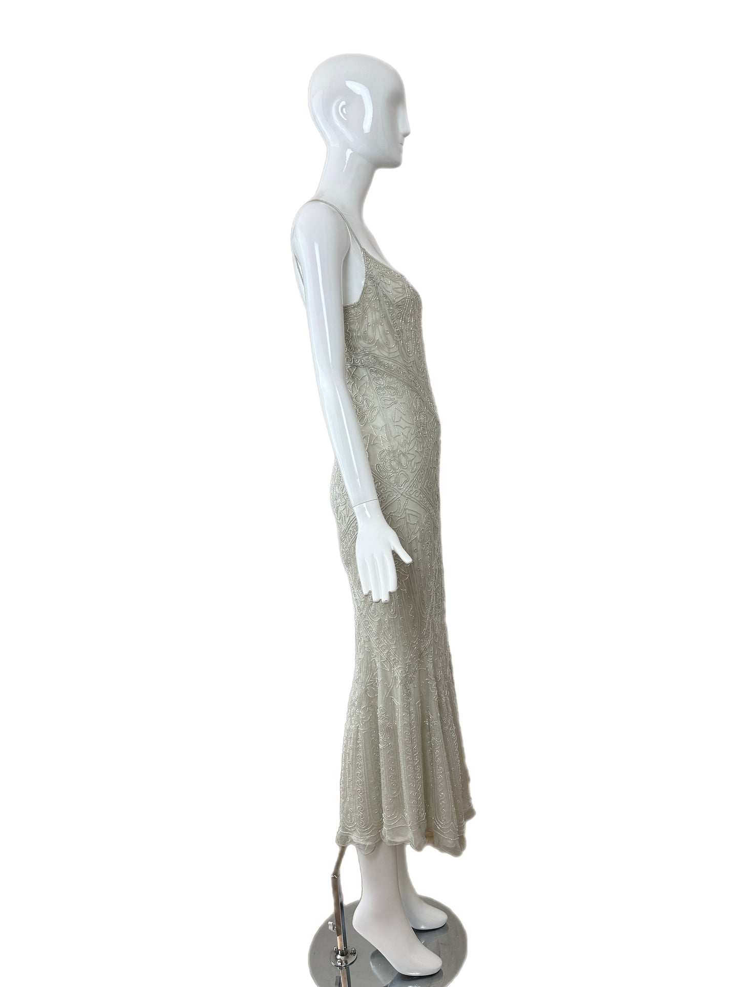 LES HABITUDES 90's Couture Vintage Grey/Blue Beaded Bridal Dress w. Shawl