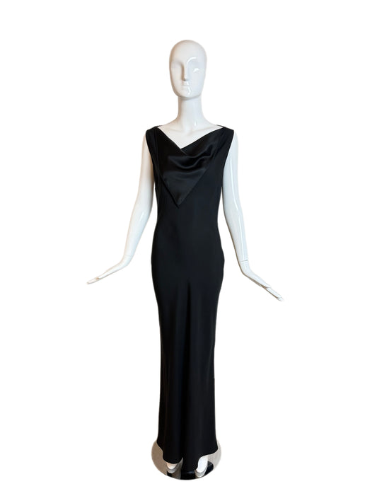 RICHARD TYLER 90's/00 Vintage Black Scarf Cowl Neck Evening Gown