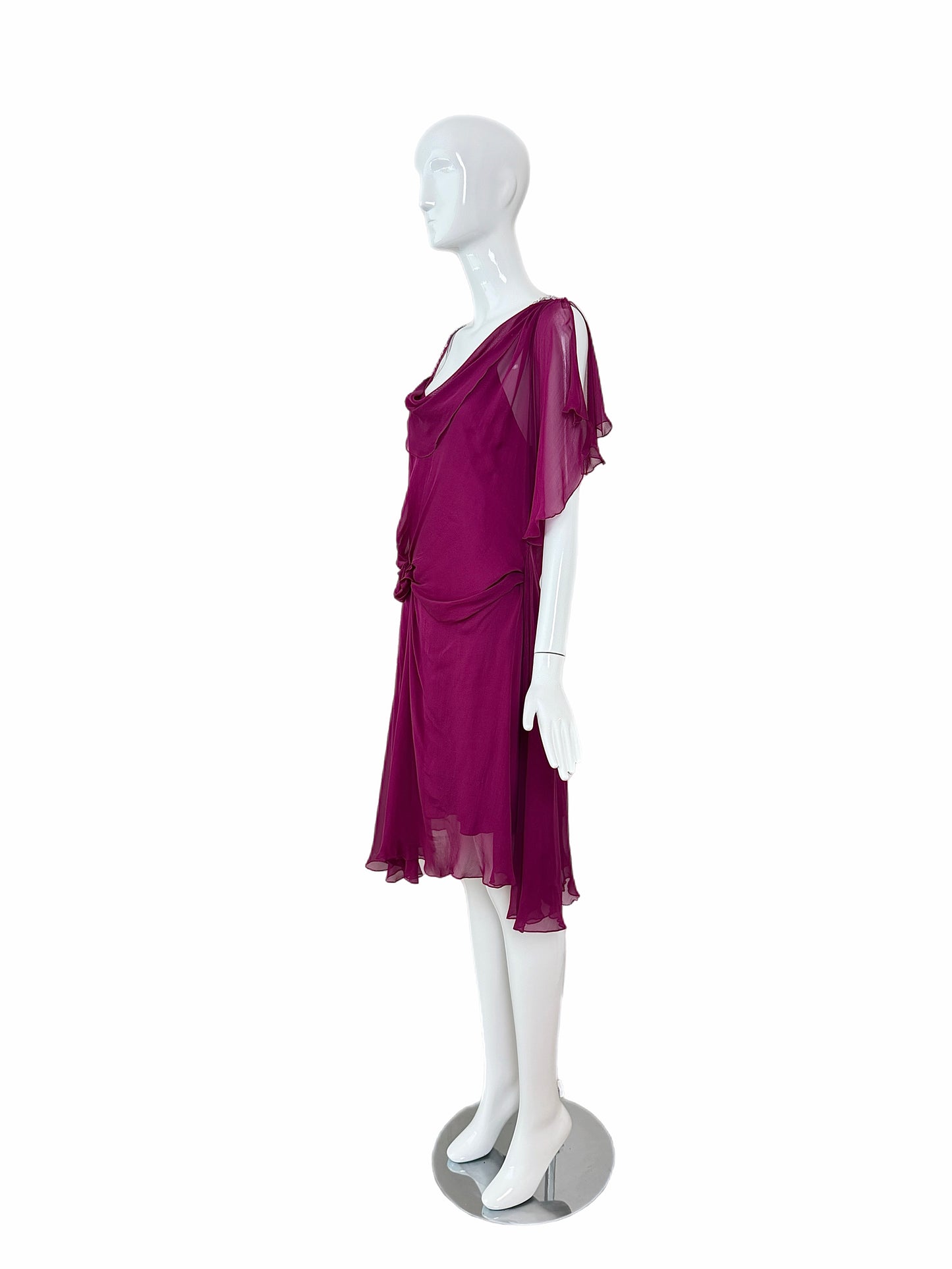 PHILOSOPHY DI ALBERTA FERRETTI Vintage Silk Jewel Encrusted Backless Fuchsia Dress