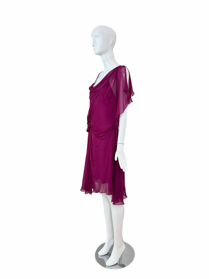 PHILOSOPHY DI ALBERTA FERRETTI Vintage Silk Jewel Encrusted Backless Fuchsia Dress