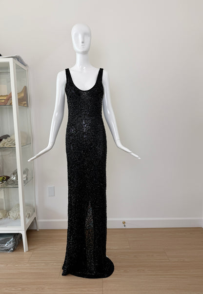 Donna Karan Vintage Black Semi-Sheer Sequined Long Gown