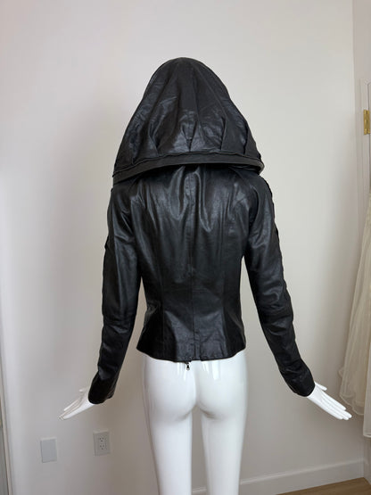 OLIVIER THEYSKENS 2001 Vintage Runway Short Black Leather Jacket