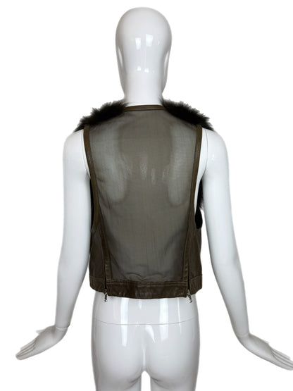 KAUFMANFRANCO Army Green Fox Fur + Leather Vest