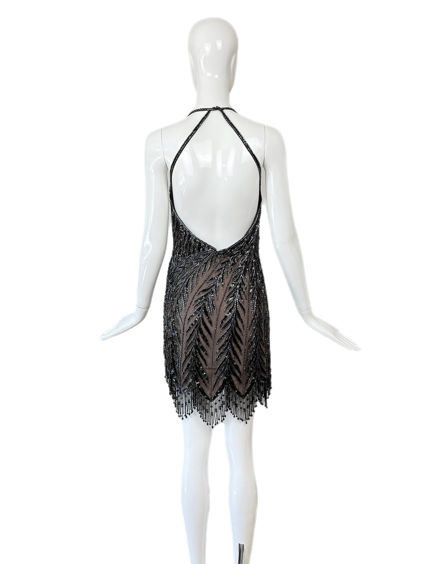 BOB MACKIE Vintage Anthracite Heavy Beaded Backless Mini Dress