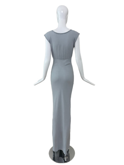 LES HABITUDES 90's Vintage Dusty Powder Blue Floral Neckline Slip Gown
