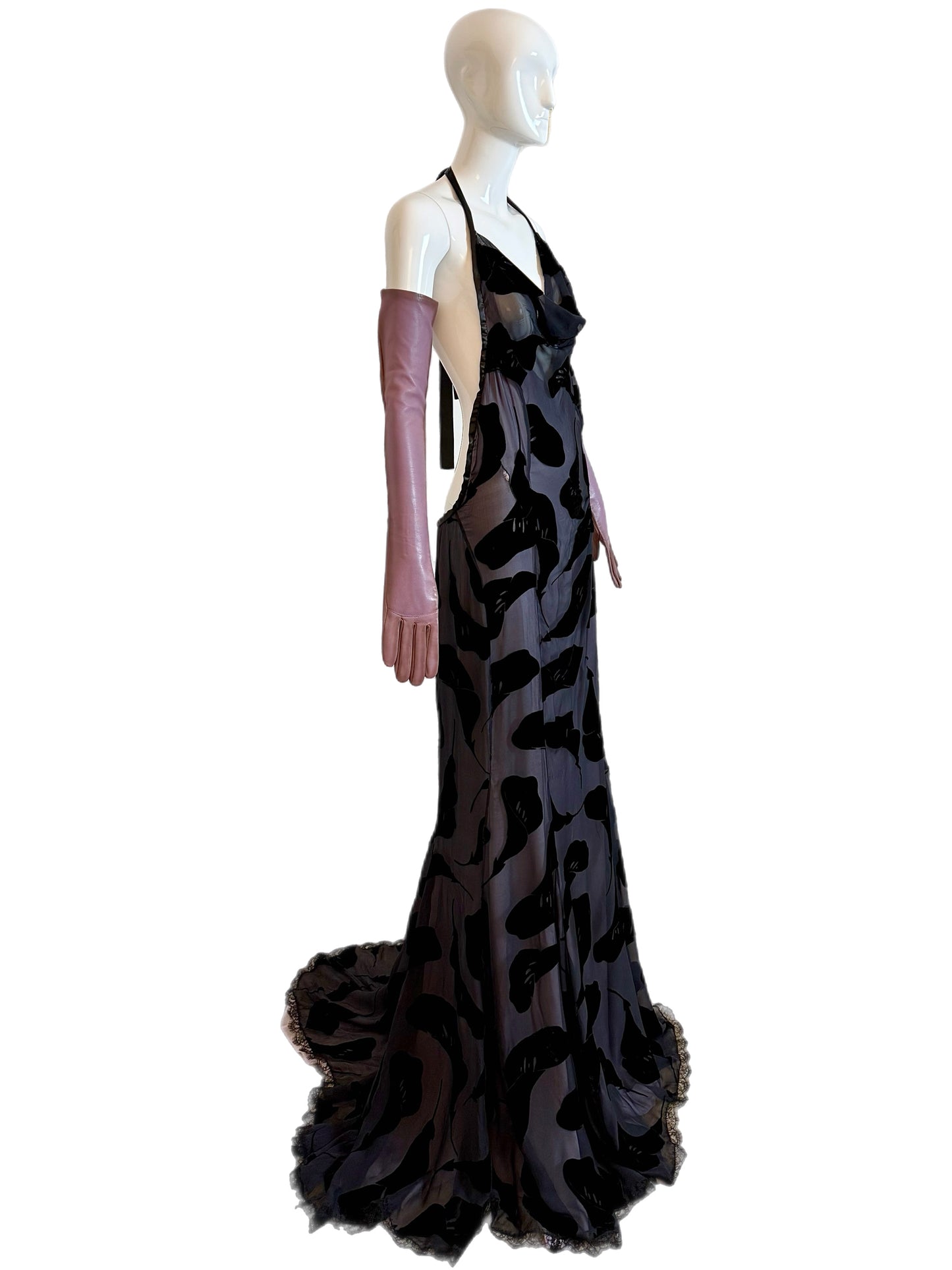 NINA RICCI 2011 Vintage Runway Full Look: Backless Gown + Leather Gloves