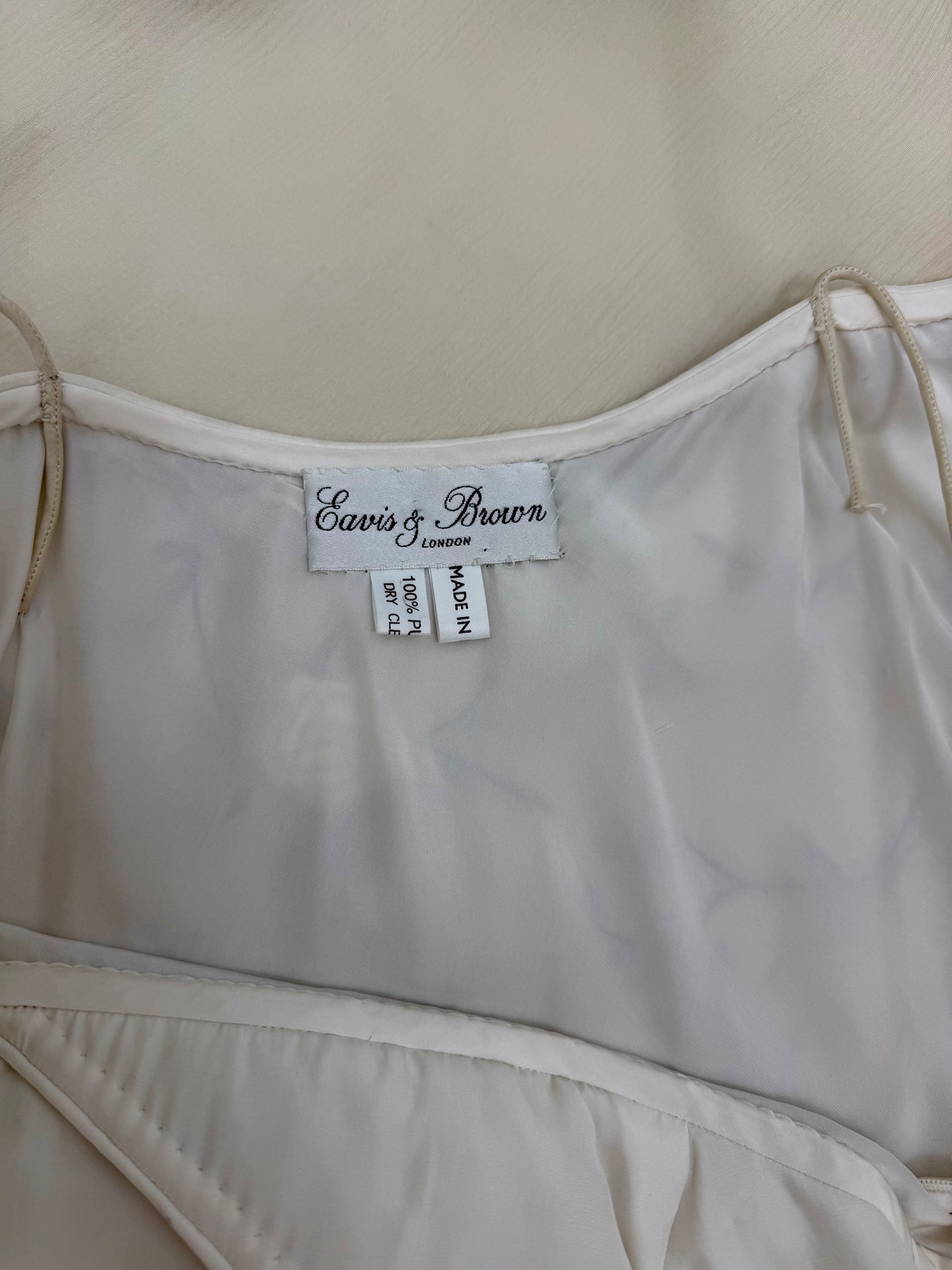 EAVIS & BROWN 90's Vintage Iridescent Beige Silk Embroidered Floral Gown