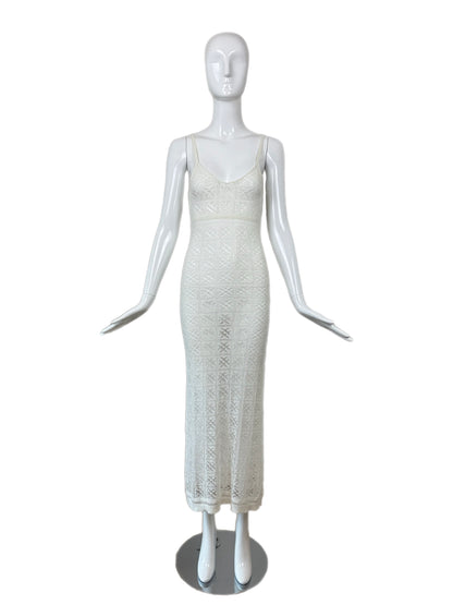 ANNA MOLINARI 90s/00s Vintage Ivory White Crochet Knit Dress