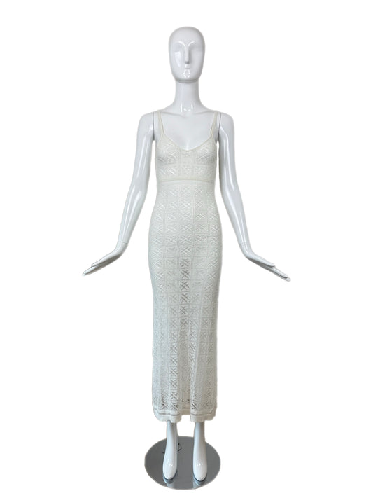 ANNA MOLINARI 90s/00s Vintage Ivory White Crochet Knit Dress