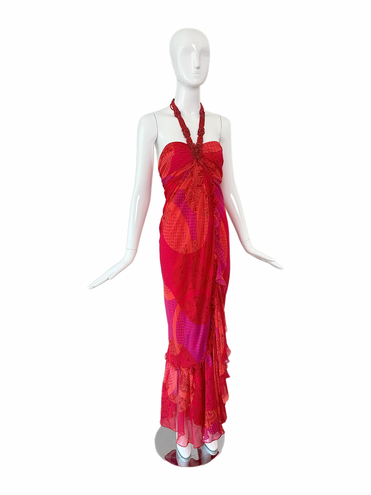 ICEBERG 2006 Vintage Runway Silk Embellished Ruffle Gown + Shawl