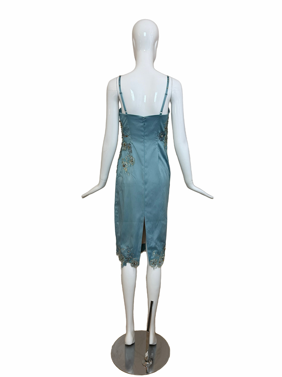 Julian Joyce by Mandalay Vintage Y2K Robin's Egg Blue Lace Embellished Cocktail Dress