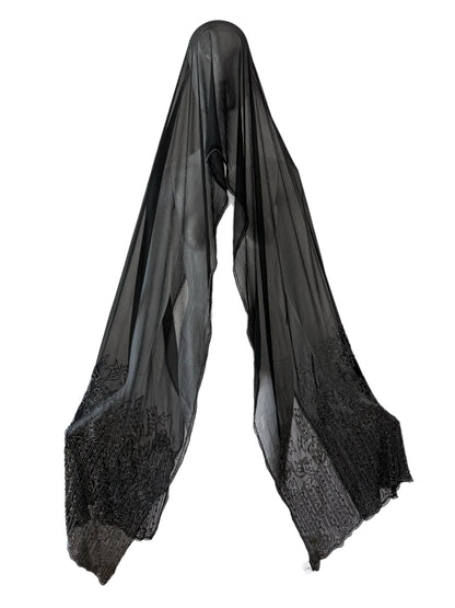 EAVIS & BROWN 90's Vintage Black Silk Hand-Beaded Oversized Shawl