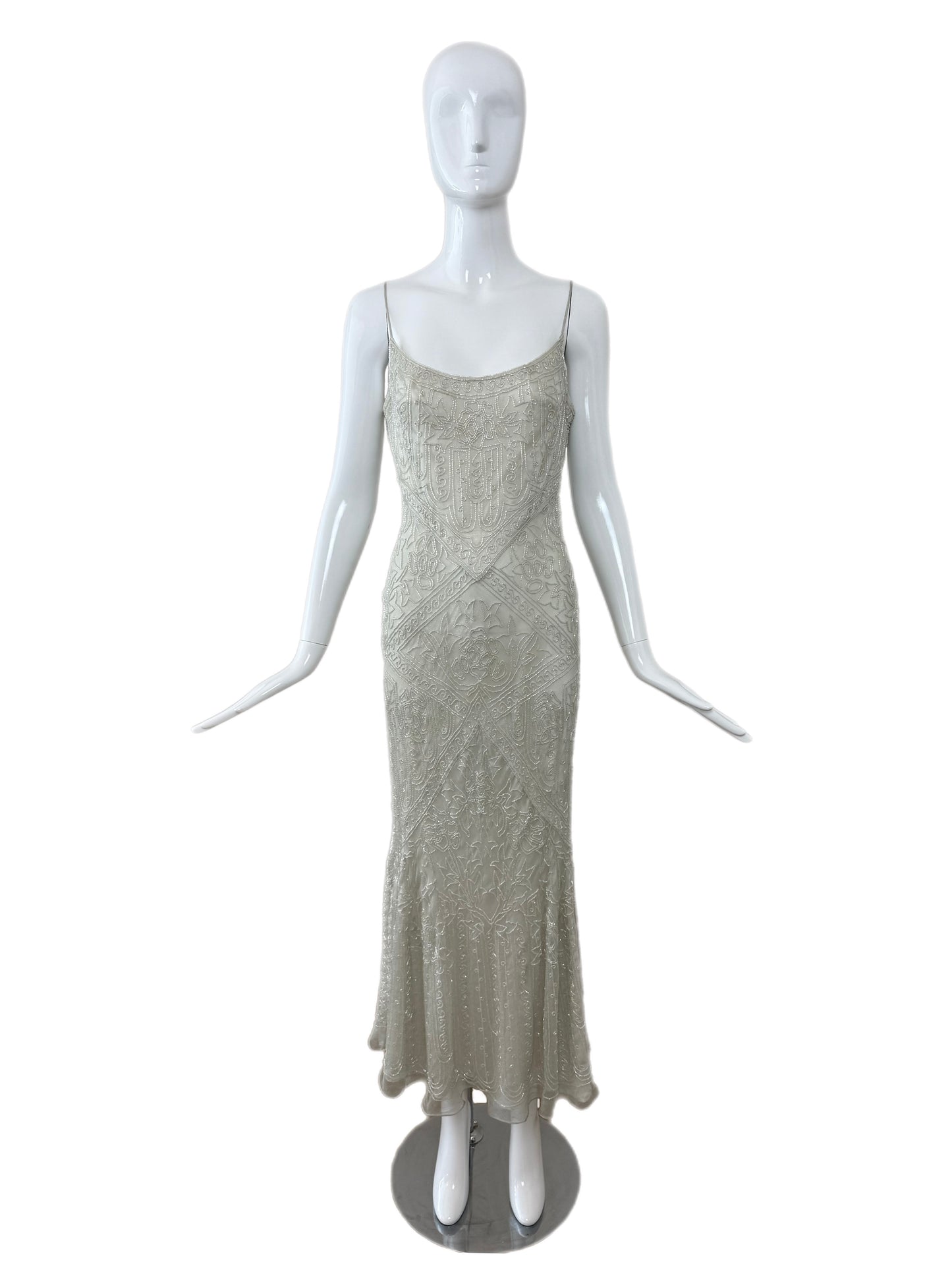 LES HABITUDES 90's Couture Vintage Grey/Blue Beaded Bridal Dress w. Shawl