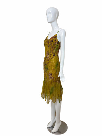 SUE WONG 2000's Vintage Silk Beaded Romantic Fairy Pixie Dress