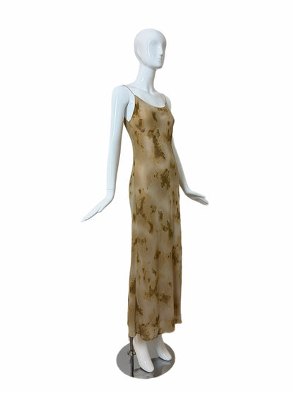 DONNA KARAN 90's Vintage Silk Marbled Print Slip Gown IT42