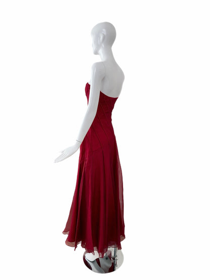 RICHARD TYLER Vintage Silk Red Strapless Ankle Length Dress
