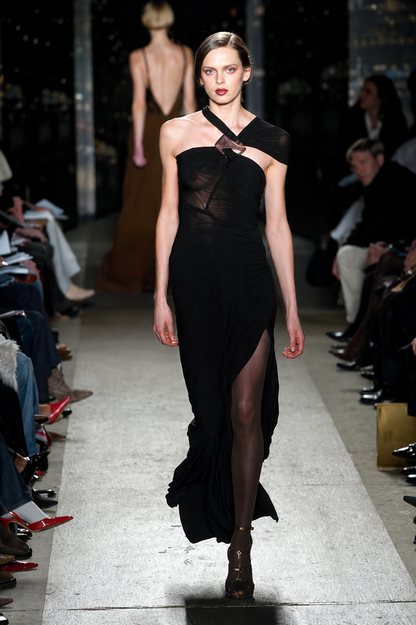 DONNA KARAN 2004 Vintage Runway Black Evening Gown w. Huge Slit