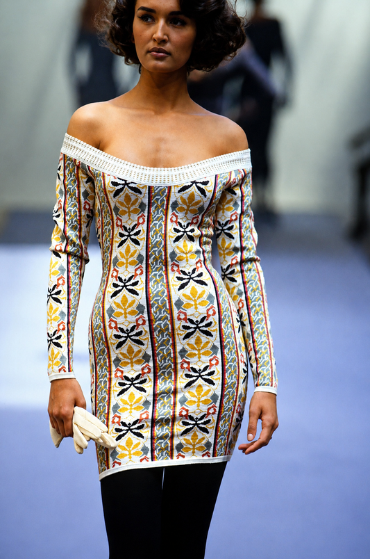 AZZEDINE ALAIA 1990 Vintage Runway Editorial Long Sleeve Knit Mini Dress
