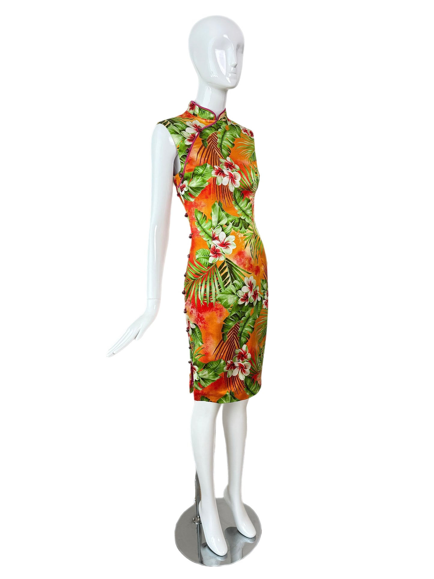 D&G DOLCE & GABBANA 2005 Vintage Runway Cheongsam Tropical Floral Dress