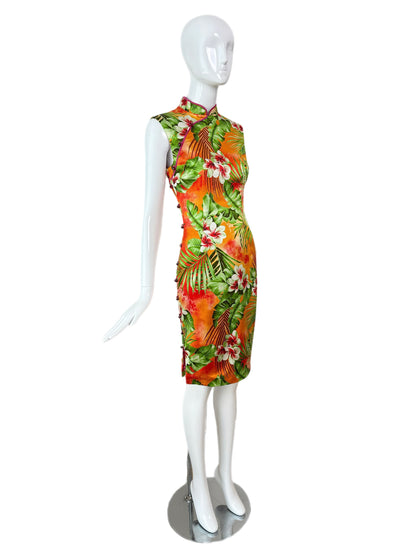 D&G DOLCE & GABBANA 2005 Vintage Runway Cheongsam Tropical Floral Dress