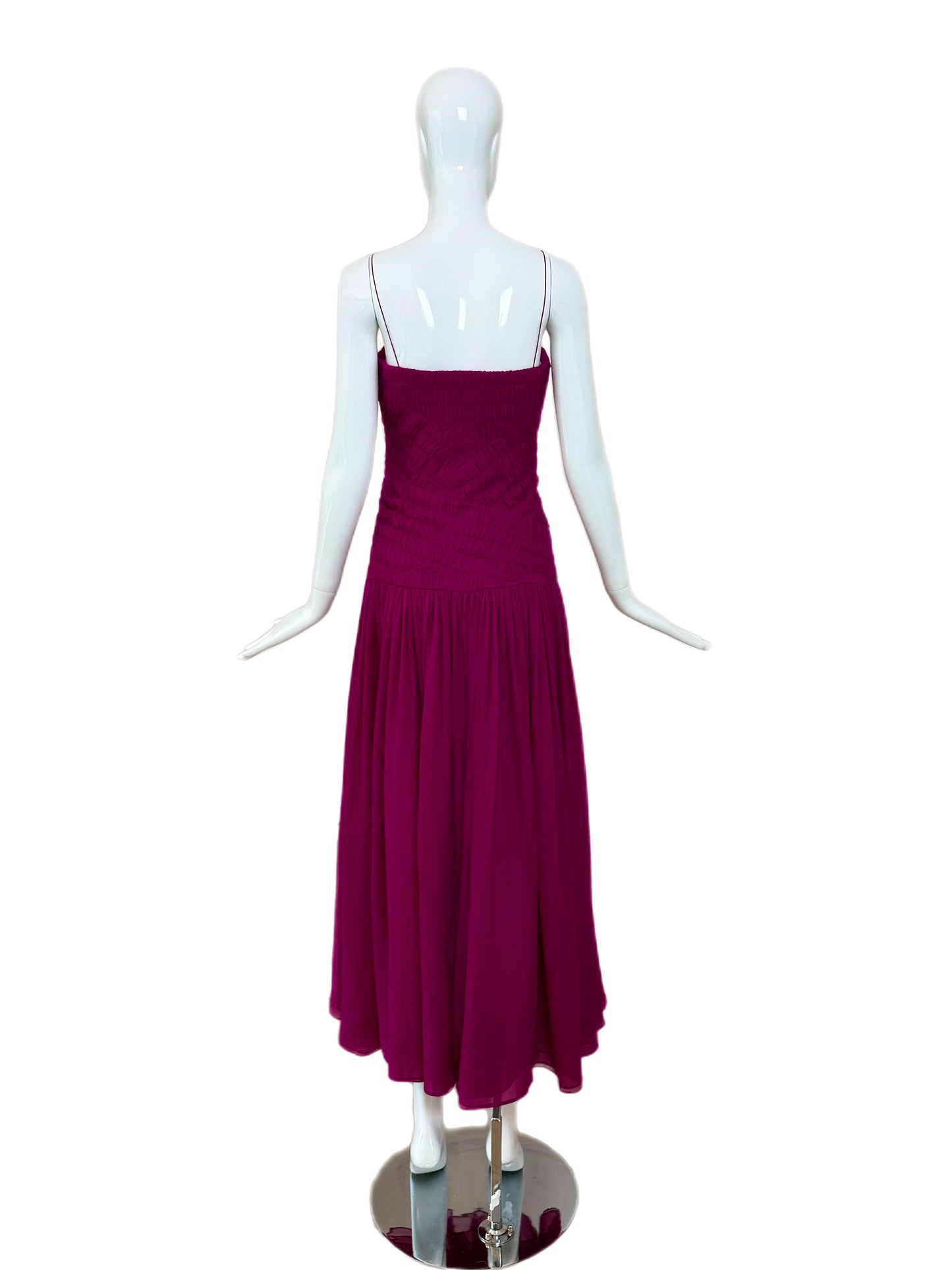 SALVATORE FERRAGAMO 2012 Vintage Runway Fuschia Ruched Silk Long Dress