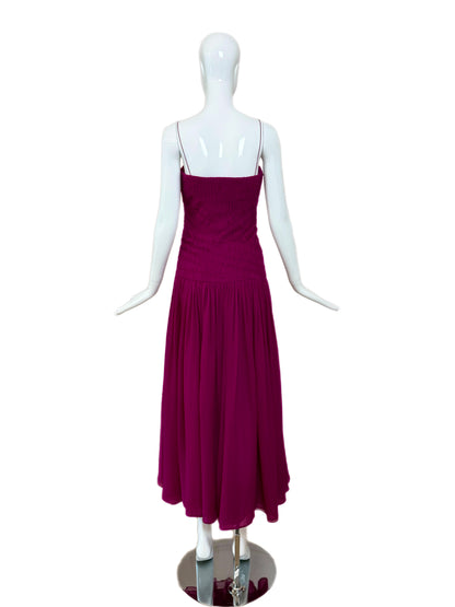 SALVATORE FERRAGAMO 2012 Vintage Runway Fuschia Ruched Silk Long Dress