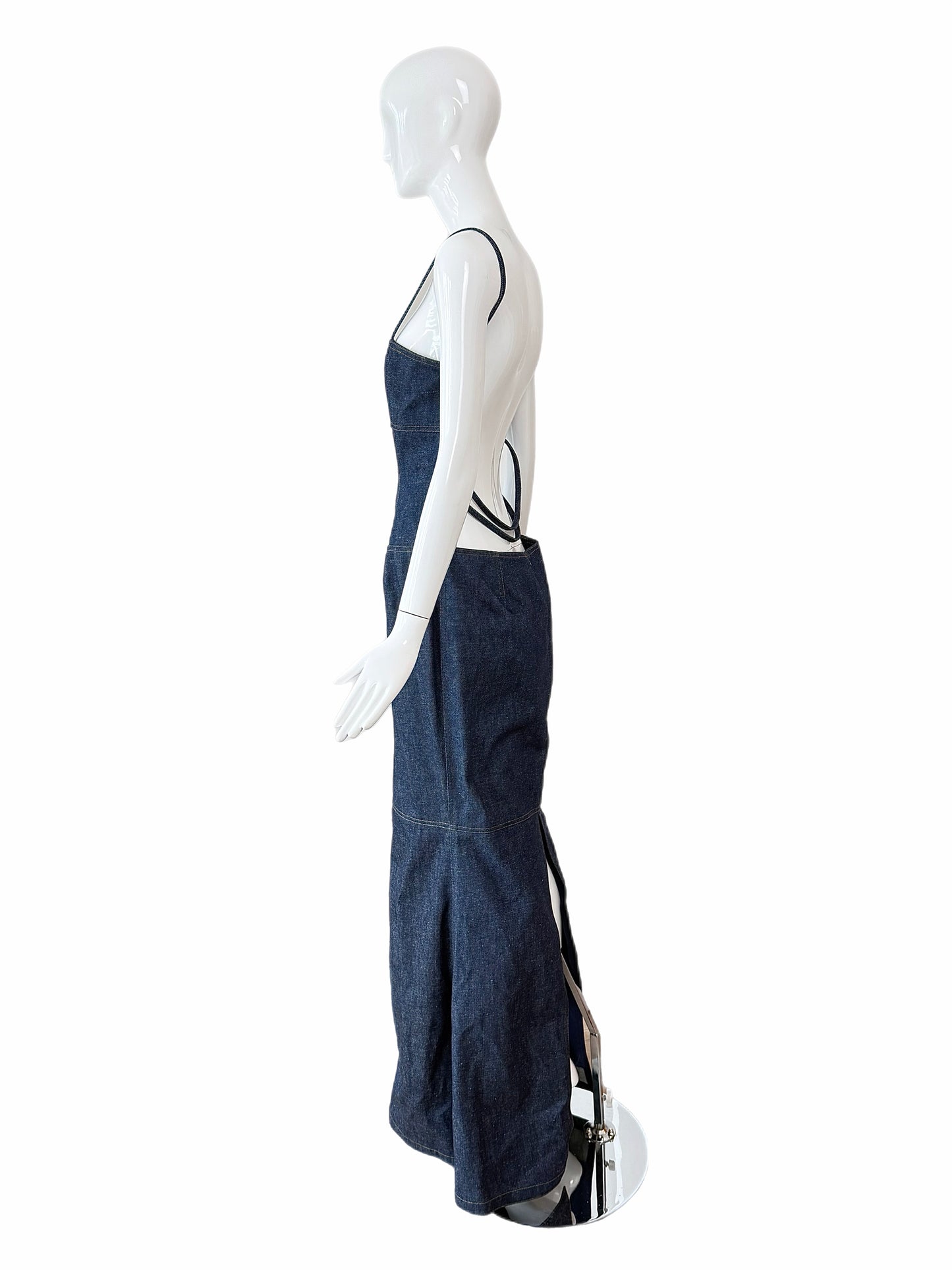 TODD OLDHAM 1997 Vintage Runway Denim Backless Gown