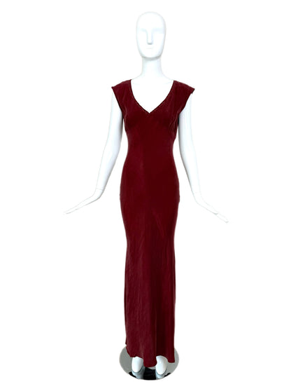 LES HABITUDES 90's Vintage Dusty Burgundy Floral Neckline Slip Gown
