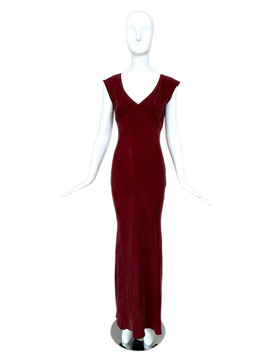 LES HABITUDES 90's Vintage Dusty Burgundy Floral Neckline Slip Gown