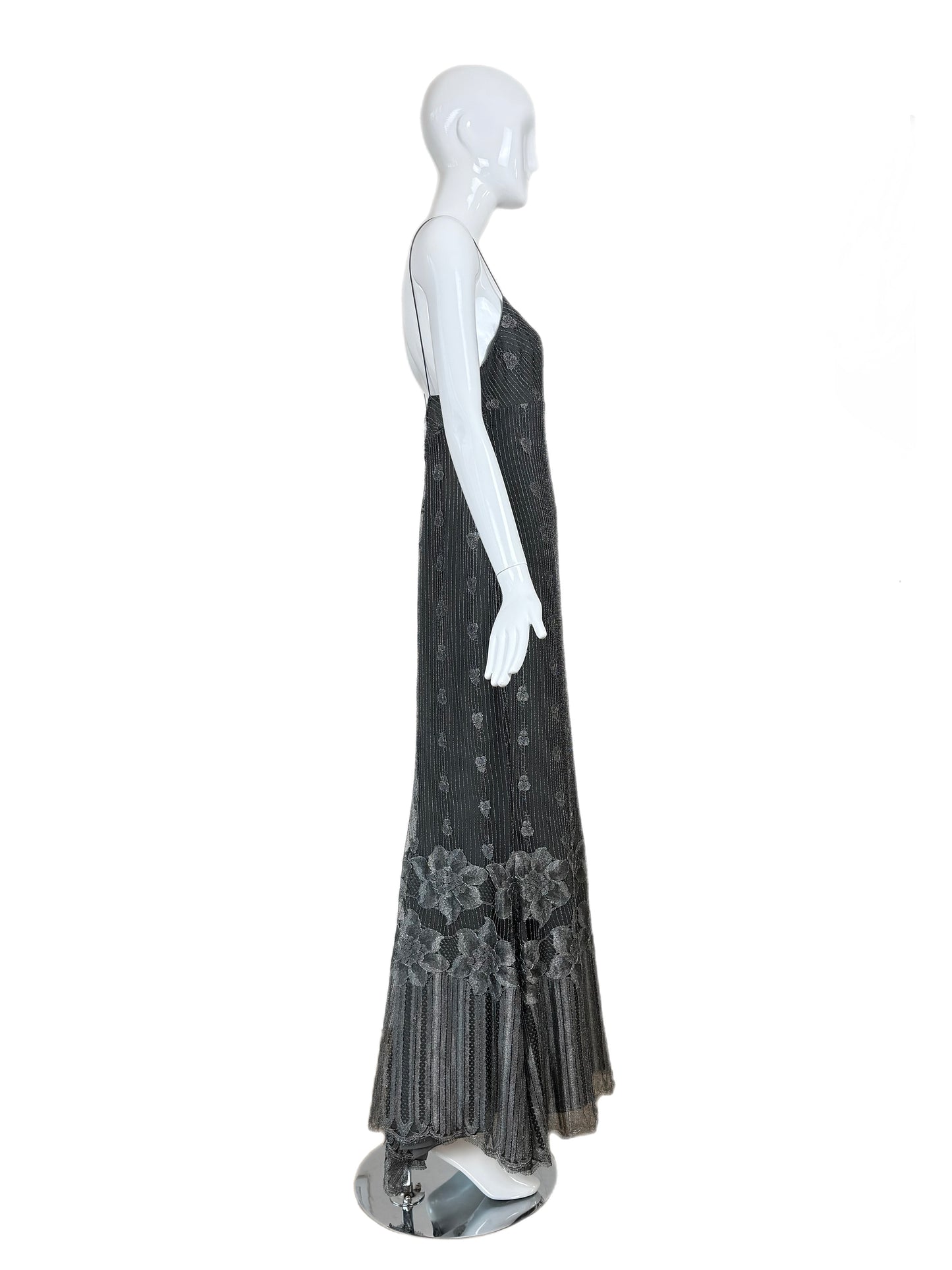 PAMELA DENNIS 2001 Vintage Gunmetal Silver Evening Gown