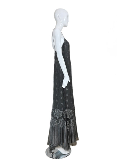 PAMELA DENNIS 2001 Vintage Gunmetal Silver Evening Gown
