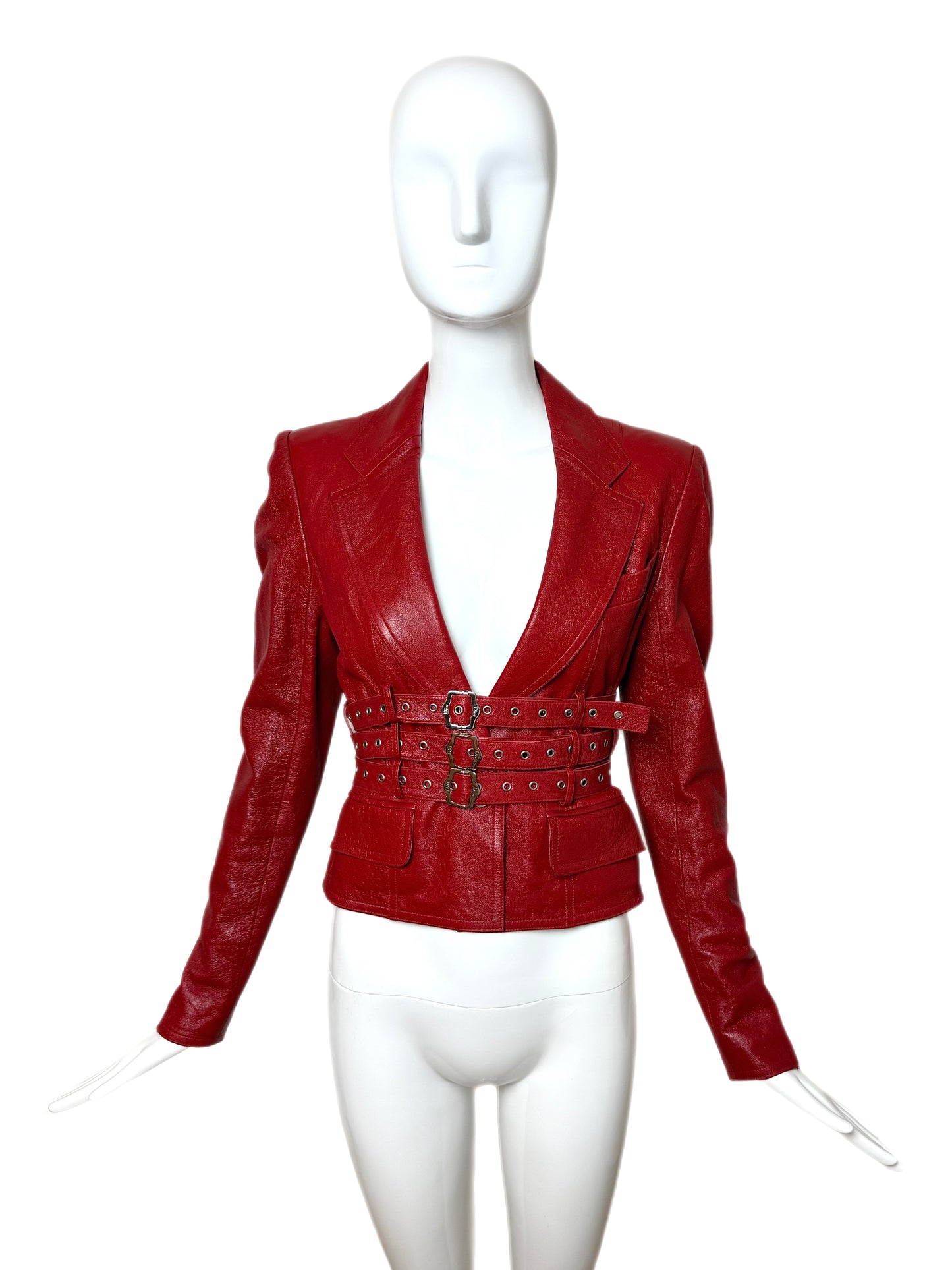 DIOR by JOHN GALLIANO 2003 Vintage Hardcore Red Leather Bondage Blazer Jacket