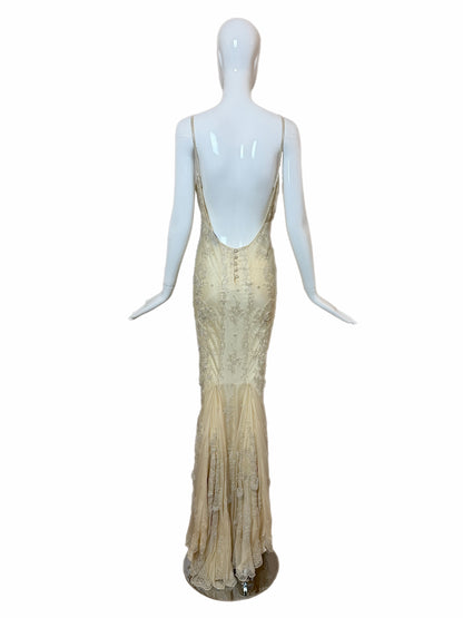 Les Habitudes 90's Vintage Couture Hand-Beaded Silk Vanilla Bridal Gown