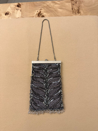 BADGLEY MISCHKA Vintage Grey Embellished Mini Evening Bag