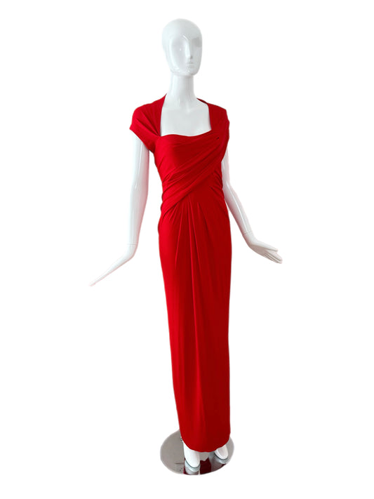 DONNA KARAN 2012 Vintage Tomato Red Evening Gown