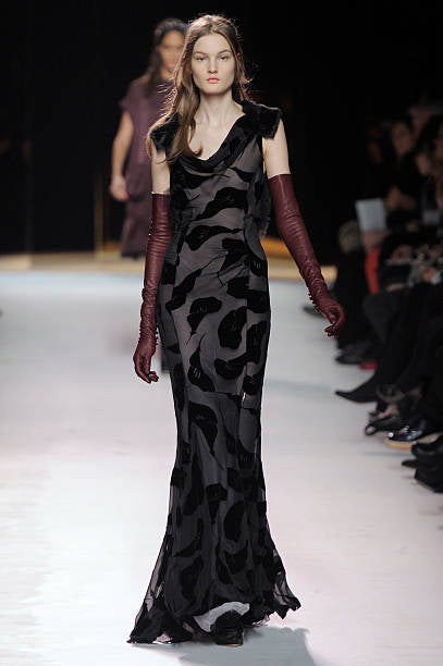 NINA RICCI 2011 Vintage Runway Full Look: Backless Gown + Leather Gloves