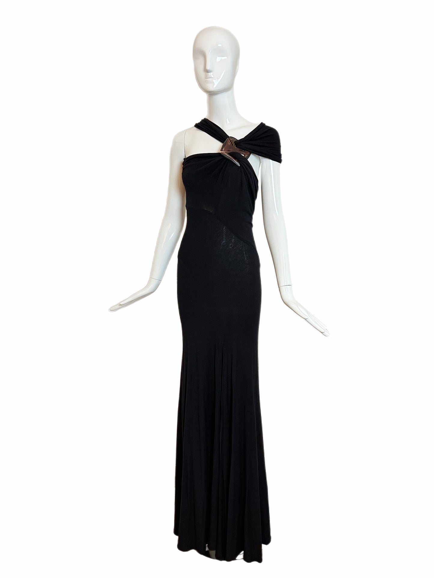 DONNA KARAN 2004 Vintage Runway Black Evening Gown w. Huge Slit