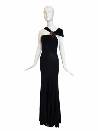 DONNA KARAN 2004 Vintage Runway Black Evening Gown w. Huge Slit
