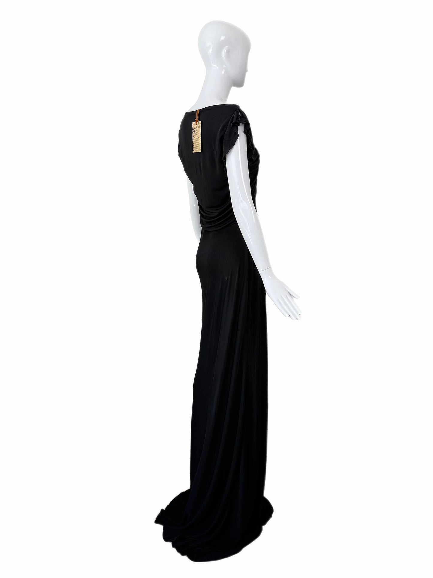 JOHN GALLIANO 2009 Vintage Black Ruffled Keyhole Evening Gown