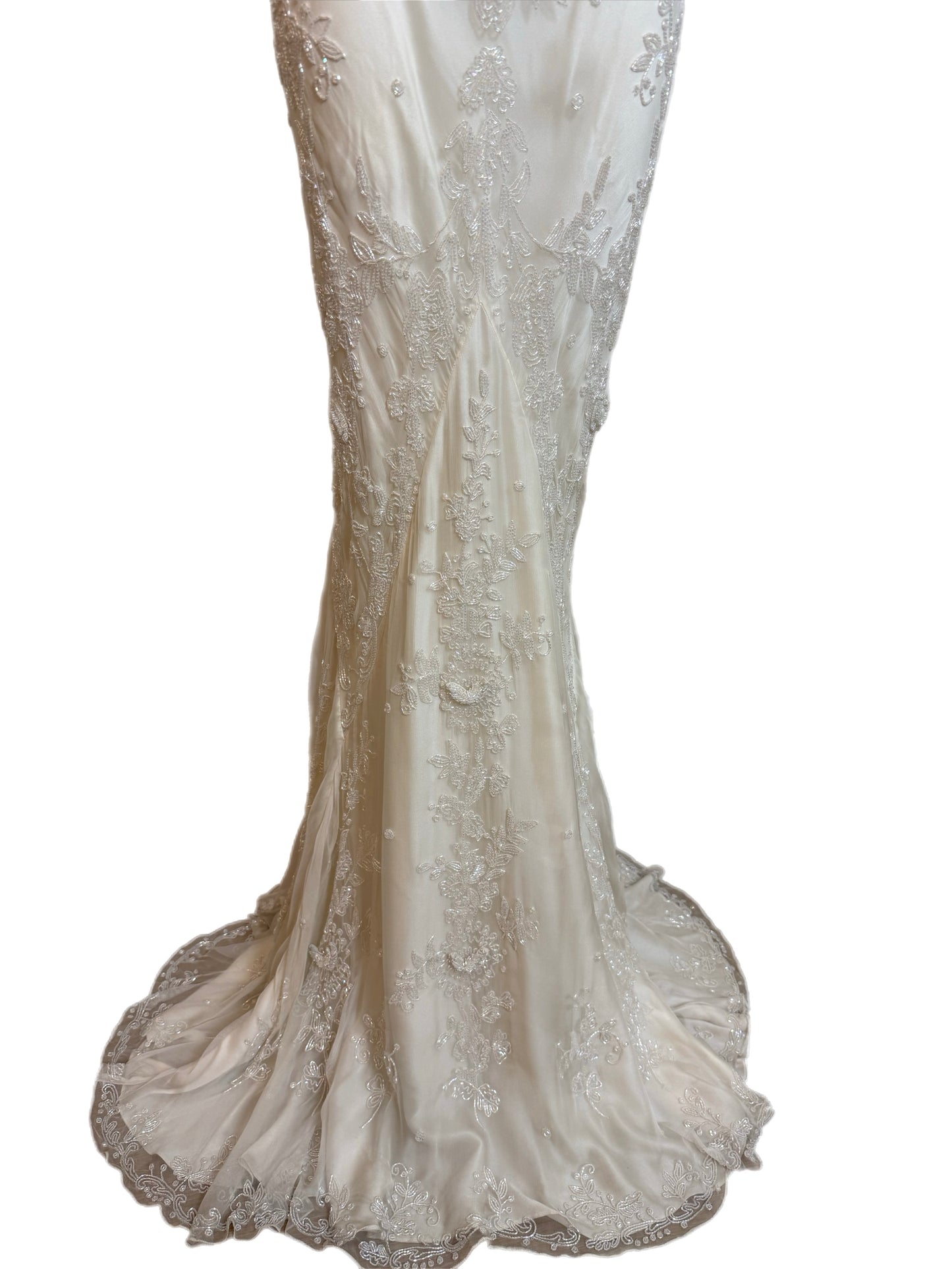 LES HABITUDES 90's Vintage Couture Ivory Beaded Silk Wedding Gown w. Shawl