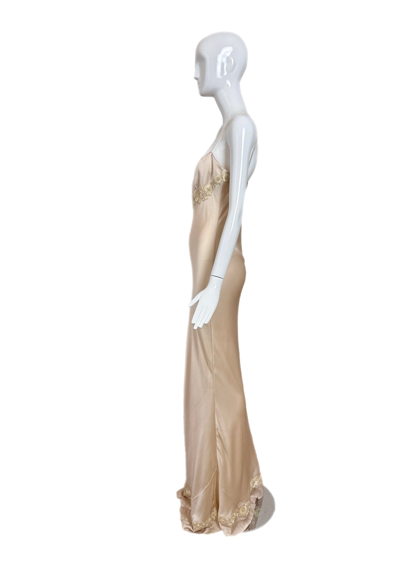LES HABITUDES 90's Vintage Blush Peach Beaded Floral Slip Gown