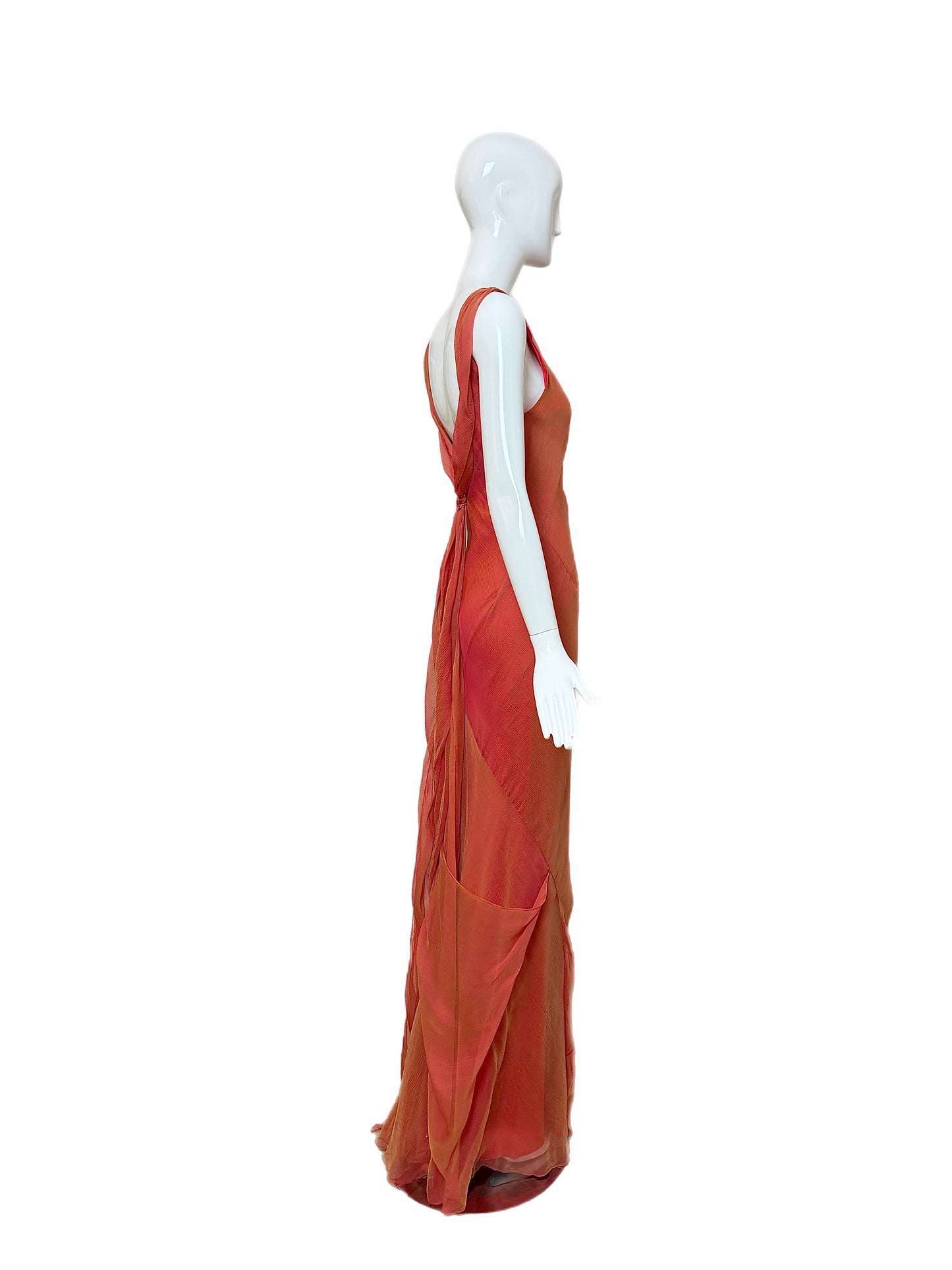 DANES 90'S Vintage Orange Ombre Evening Gown w. Shawl
