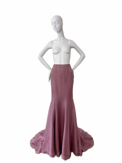 BADGLEY MISCHKA Silk Mauve Ethereal Maxi Train Skirt Sample Piece