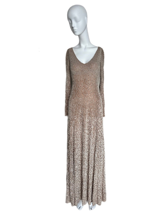 BADGLEY MISCHKA Vintage Long Sleeve Heavily Beaded Evening Gown