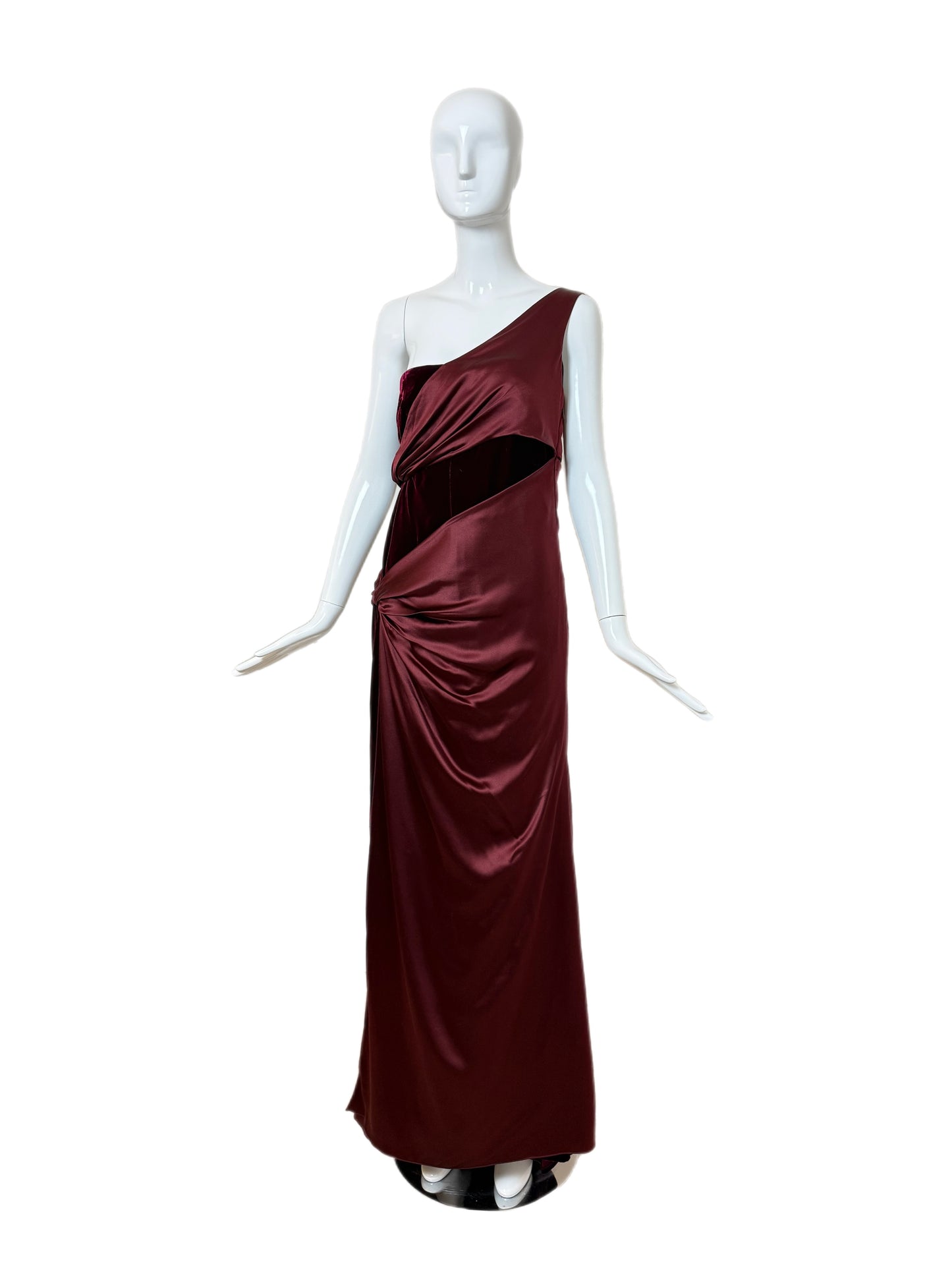 VALENTINO 2007 Vintage Runway Burgundy One Shoulder Ball Gown