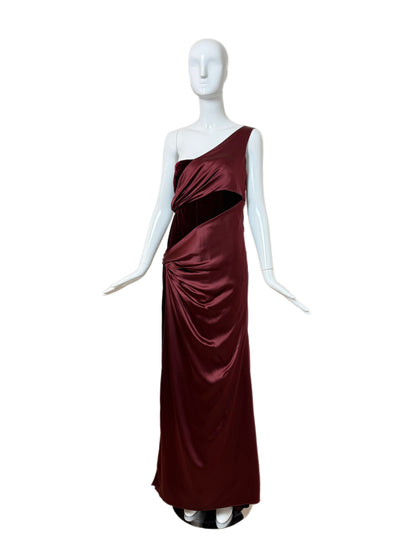 VALENTINO 2007 Vintage Runway Burgundy One Shoulder Ball Gown